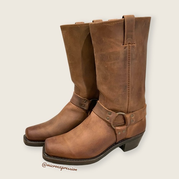 $499 Frye Harness 12R Tan Brown Cavalry Western Cowboy Harness Distressed Boot - Picture 12 of 16